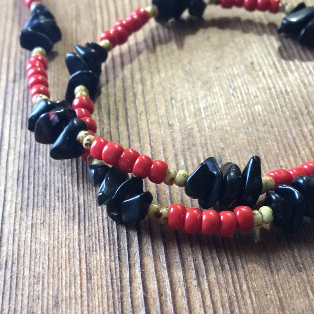 Men's Necklace, 18 Inches Long, Red and Black Nuggets /Handmade Men's Necklace - Picture 9 of 12